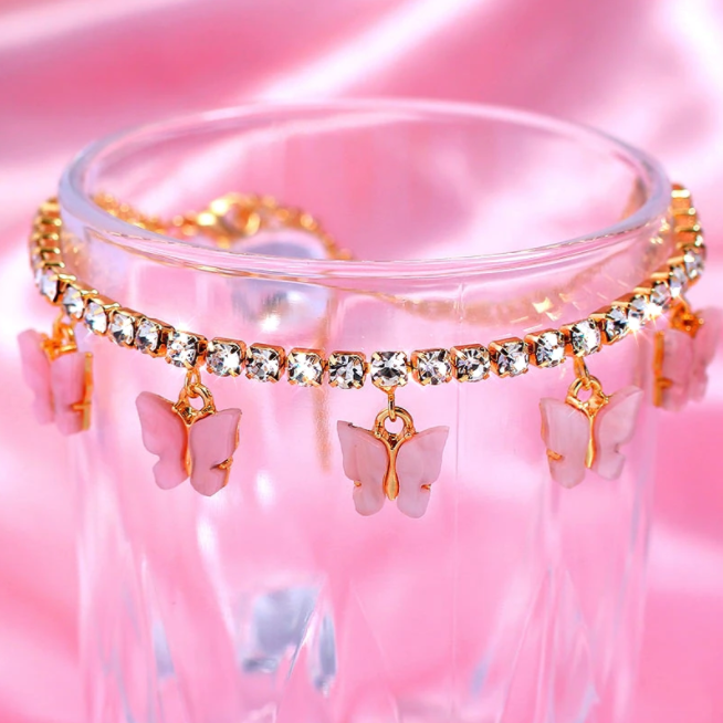 Butterfly & Cherry Rhinestone Anklets