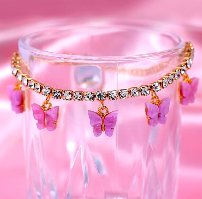 Rhinestone Butterfly & Cherry Anklets