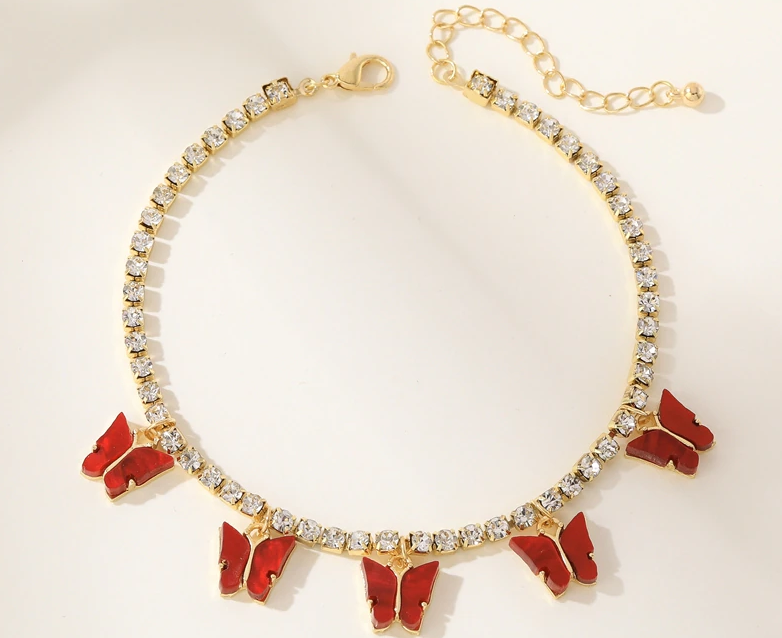 Rhinestone Butterfly & Cherry Anklets