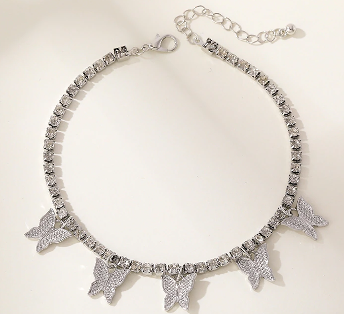 Rhinestone Butterfly & Cherry Anklets