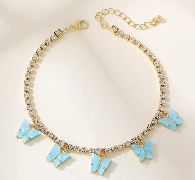 Rhinestone Butterfly & Cherry Anklets
