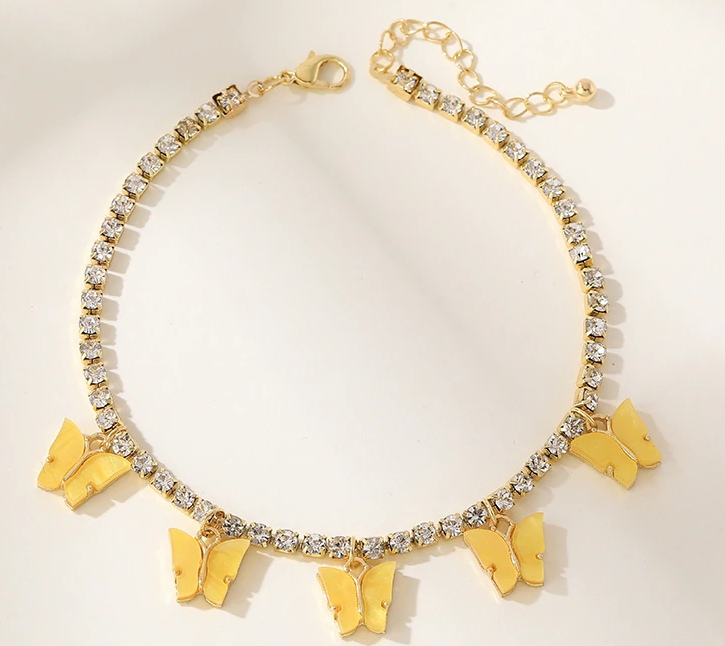 Rhinestone Butterfly & Cherry Anklets