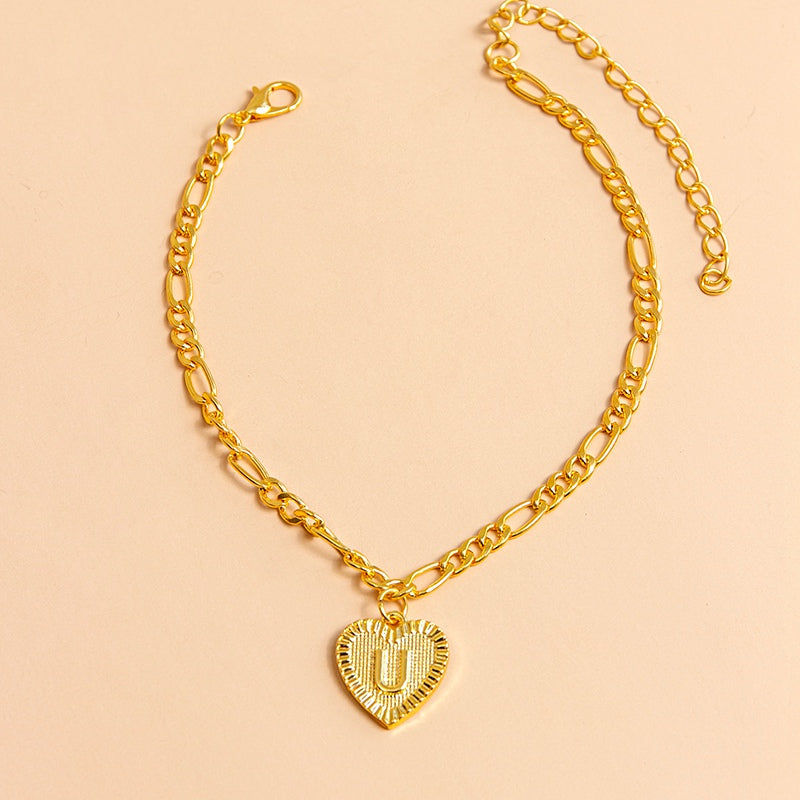 Initial Letter Anklet - Gold Heart Pendant Foot Bracelet