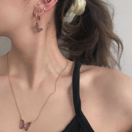 Crystal Glass Butterfly Hoop Earrings