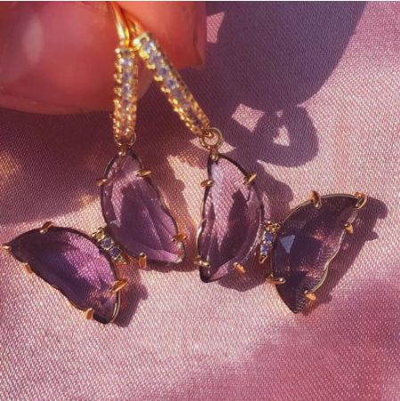 Crystal Glass Butterfly Hoop Earrings