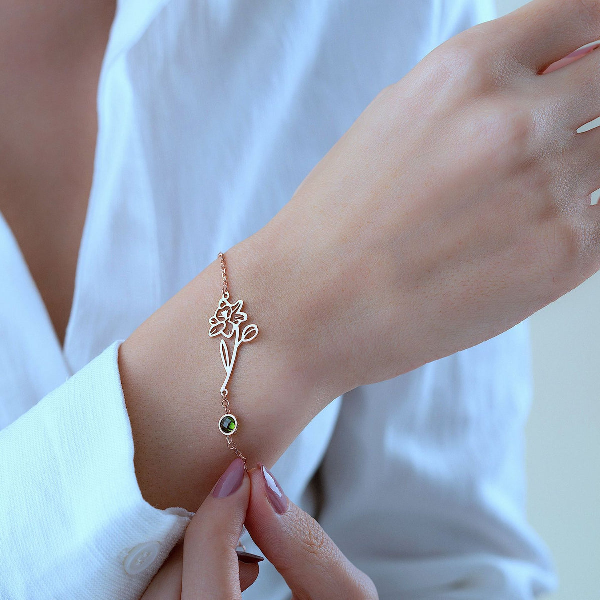 Birthday Flower Birthstone Bracelet