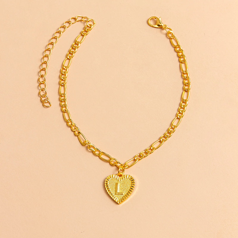Initial Letter Anklet - Gold Heart Pendant Foot Bracelet