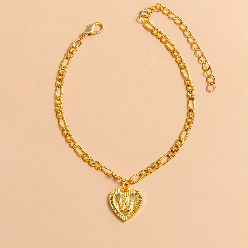 Initial Letter Anklet - Gold Heart Pendant Foot Bracelet