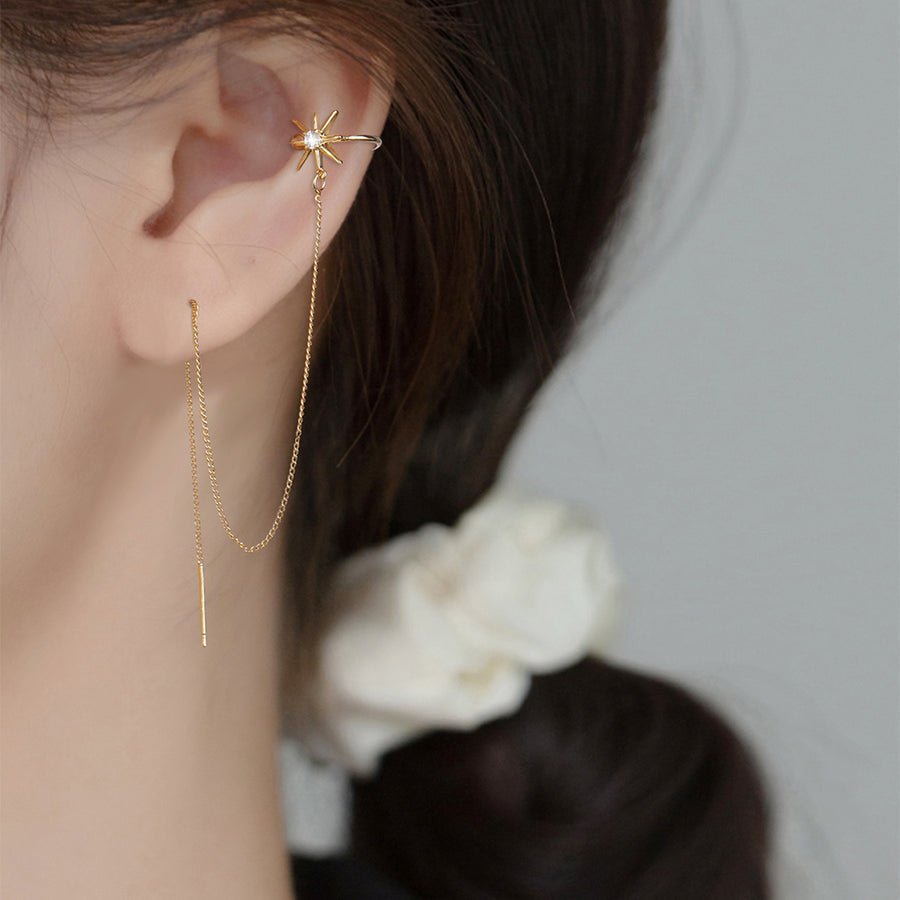 Gold Fringe Hexagram Ear Wire