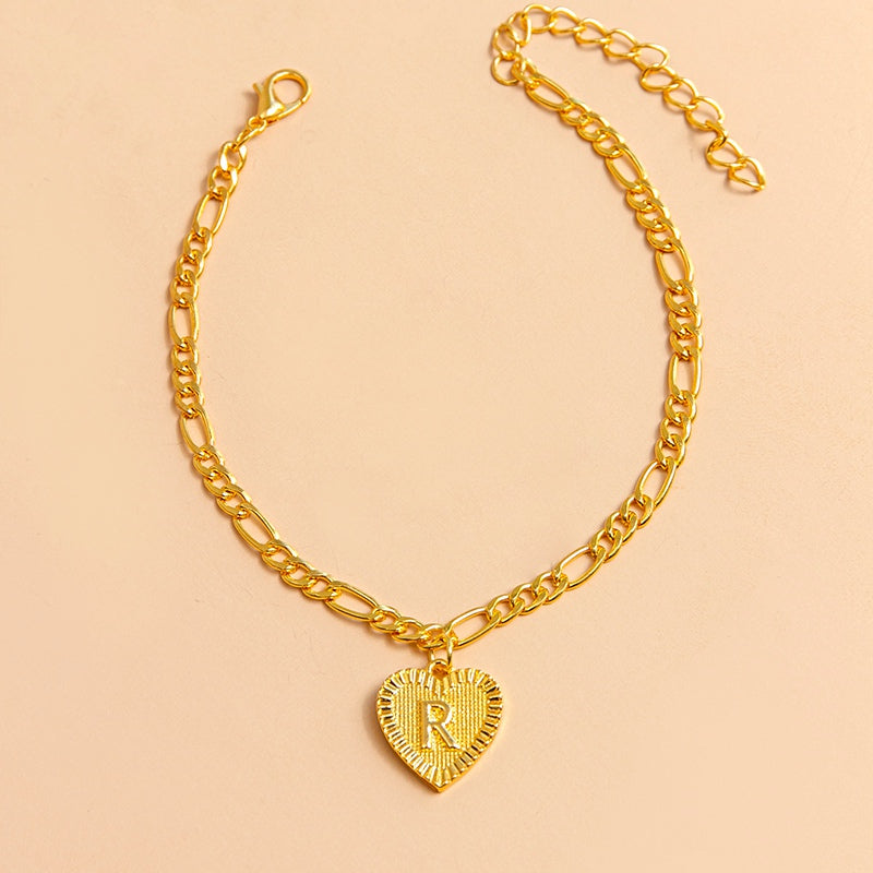 Initial Letter Anklet - Gold Heart Pendant Foot Bracelet