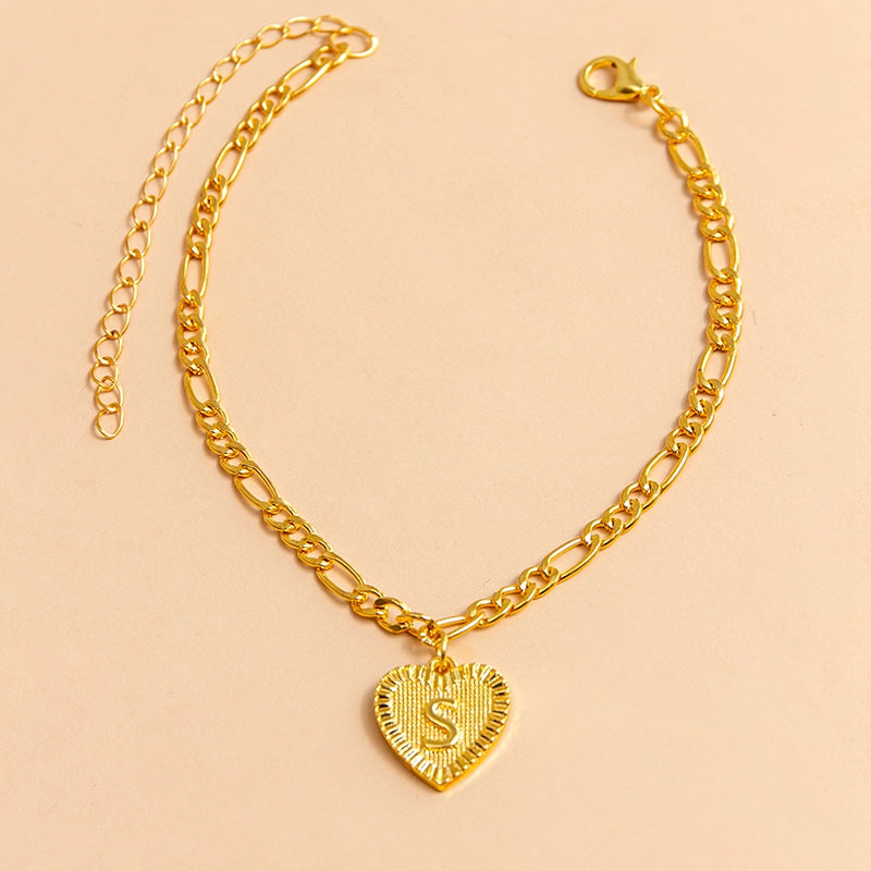 Initial Letter Anklet - Gold Heart Pendant Foot Bracelet