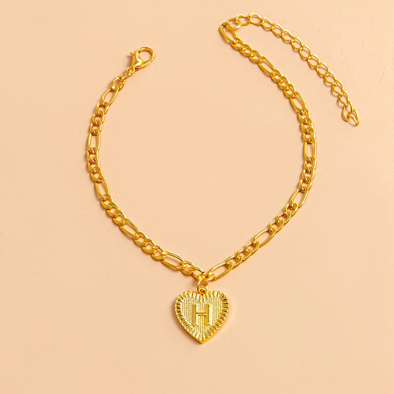 Initial Letter Anklet - Gold Heart Pendant Foot Bracelet