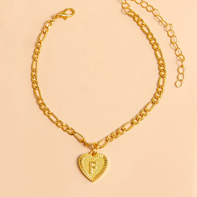 Initial Letter Anklet - Gold Heart Pendant Foot Bracelet