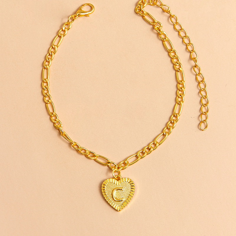 Initial Letter Anklet - Gold Heart Pendant Foot Bracelet