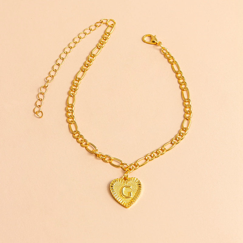 Initial Letter Anklet - Gold Heart Pendant Foot Bracelet