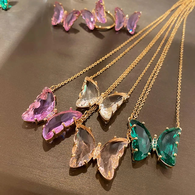 Crystal Glass Butterfly Necklace