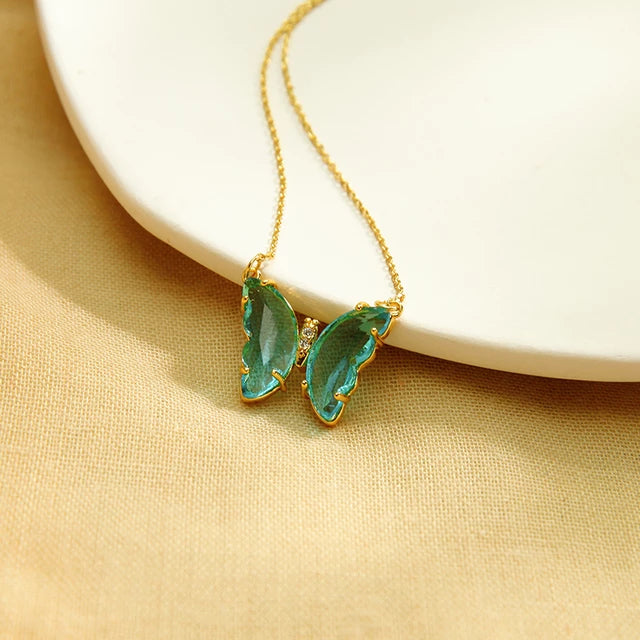 Crystal Glass Butterfly Necklace