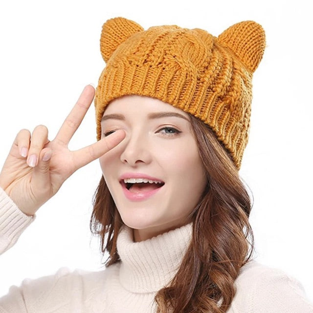 Knitted Cat Ears Beanie