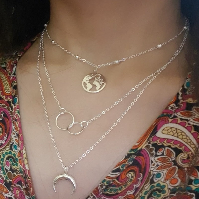 Multi-Layer Moon Map Necklace