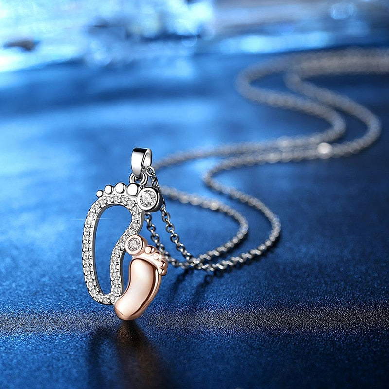 Mother & Baby Feet Pendant Necklace